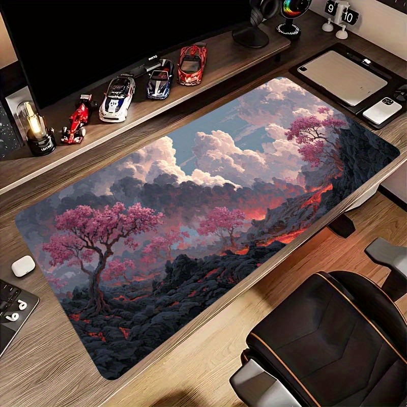 Desk Setup In Office - لوحة ماوس كبيرة للألعاب بتصميم بركان