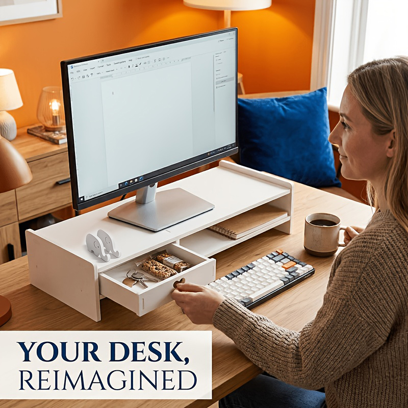 Desk Setup Riser - حامل شاشة أبيض بسيط من البولي