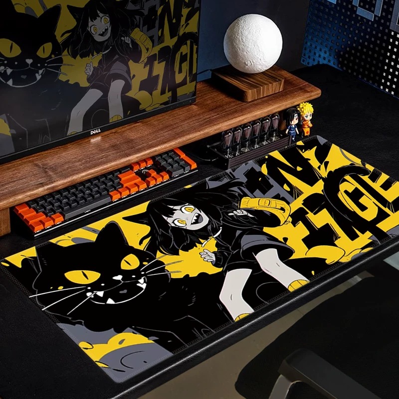 Desk Setup Black - لوحة ماوس للألعاب بتصميم قطة سوداء