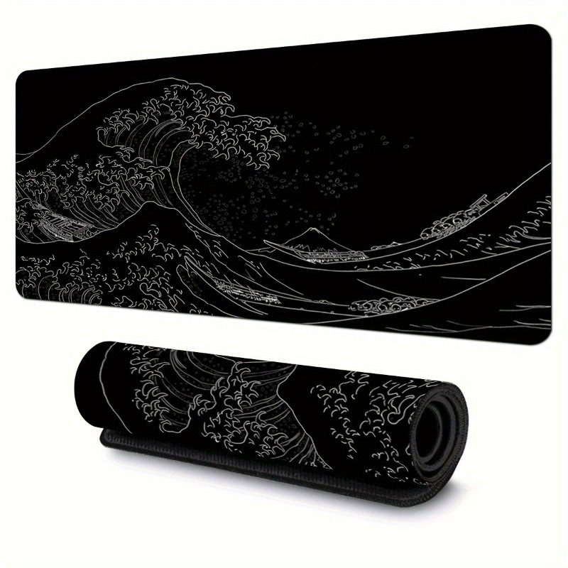Desk Setup Black - لوحة ماوس بحر بموجات يابانية باللونين