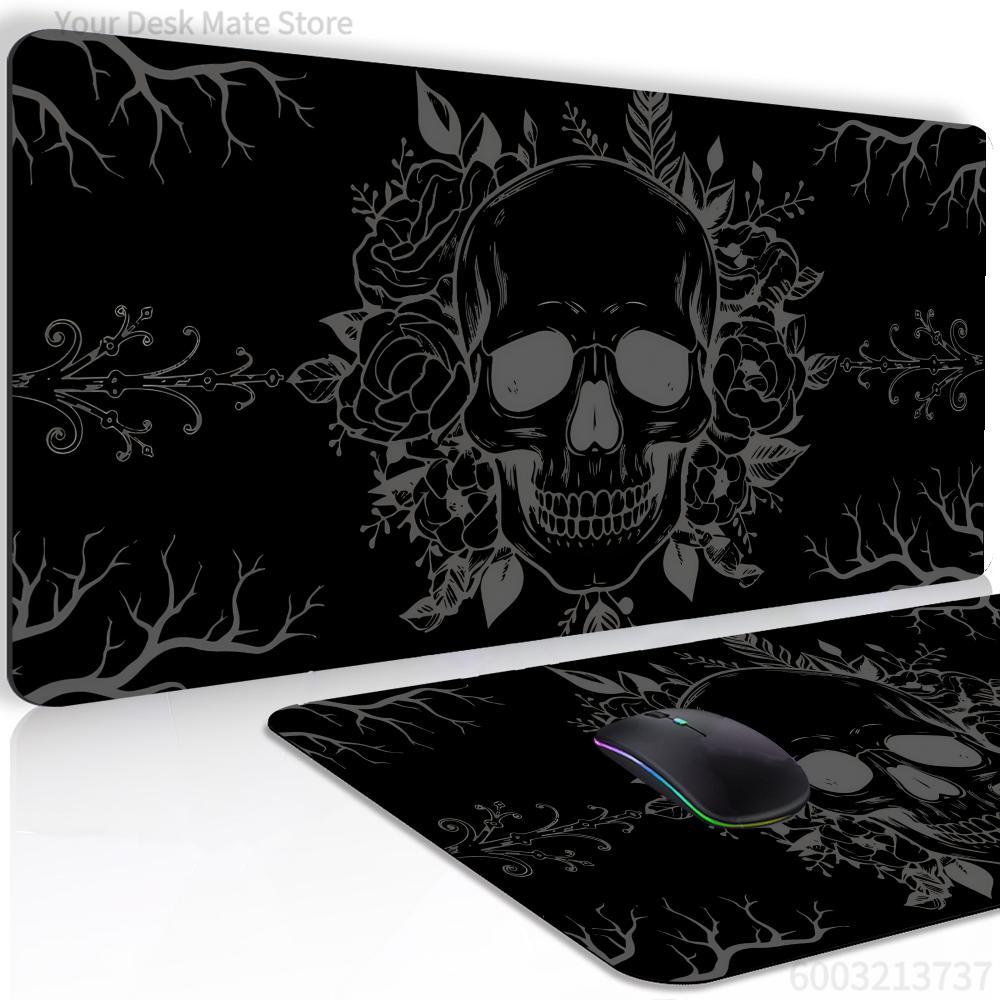 Desk Setup Black - لوحة ماوس سوداء بتصميم جمجمة رائعة،