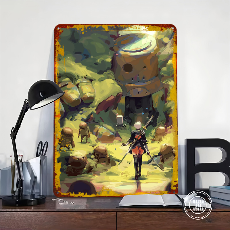 نيير أوتوماتا: ملصق معدني 2B ب - مراجعة Desk Setup Poster وسعره