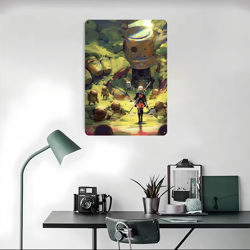 نيير أوتوماتا: ملصق معدني 2B ب - مراجعة Desk Setup Poster وسعره
