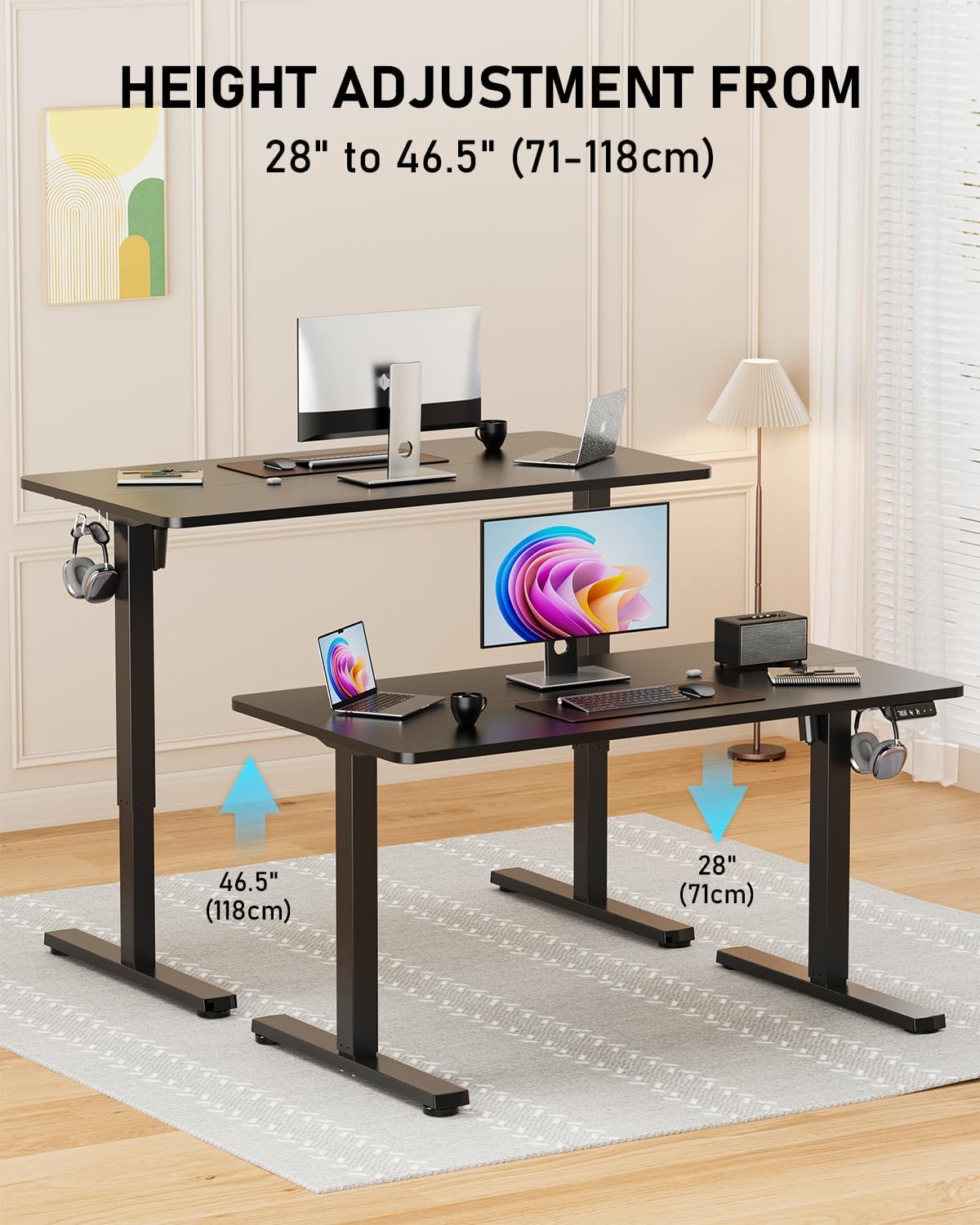 مكتب كهربائي قابل للتعديل بارت - مراجعة Desk Setup Black وسعره